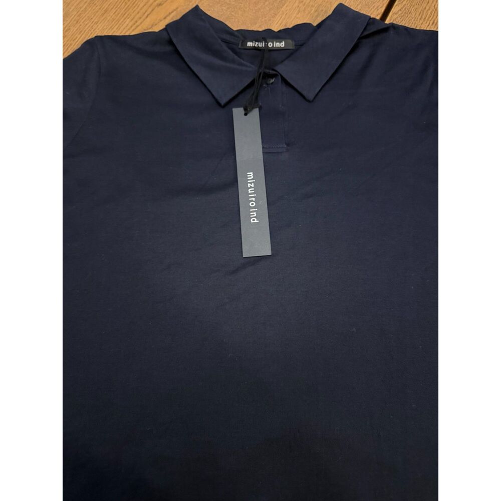 Mizuiro Ind Japan Minimalist Polo Shirt Top Dark Navy Blue Lagenlook NWT